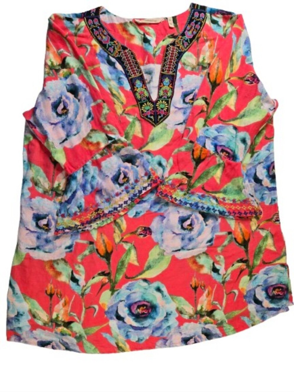 Soft Surroundings XL Floral Linen Blend Embroidered Boho Tunic Top